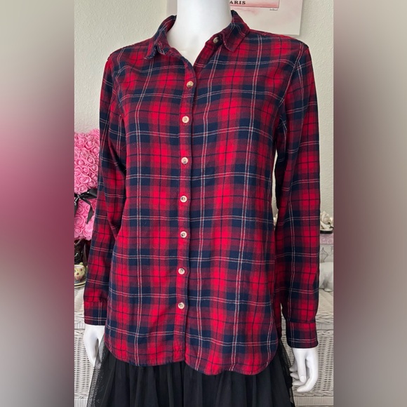 Jachs New York Girlfriend Flannel Plaid Oversized shirt in Red & Blue Size S - Picture 1 of 11